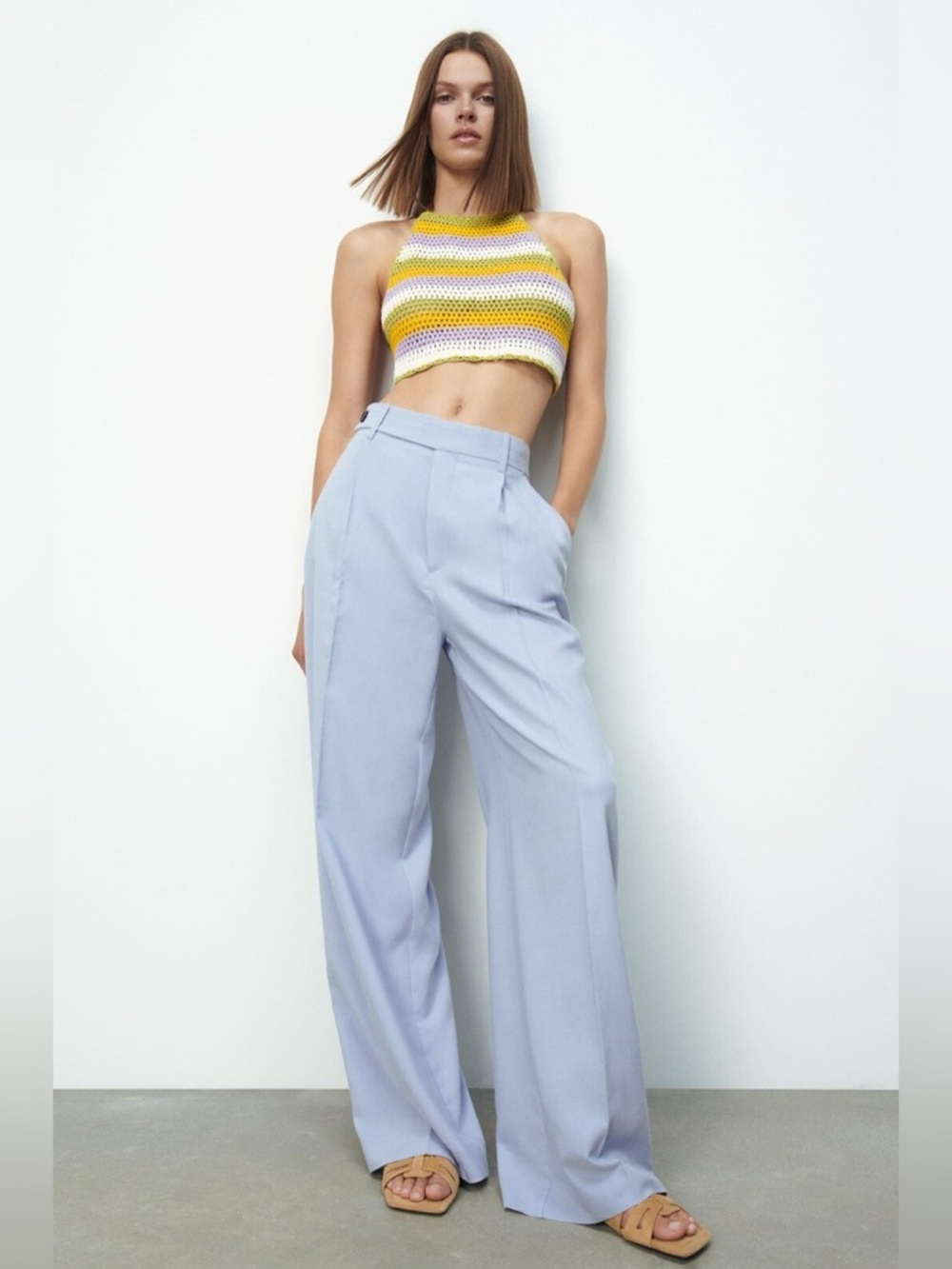 Zara Sky Blue Wide-Leg High Waist Trousers